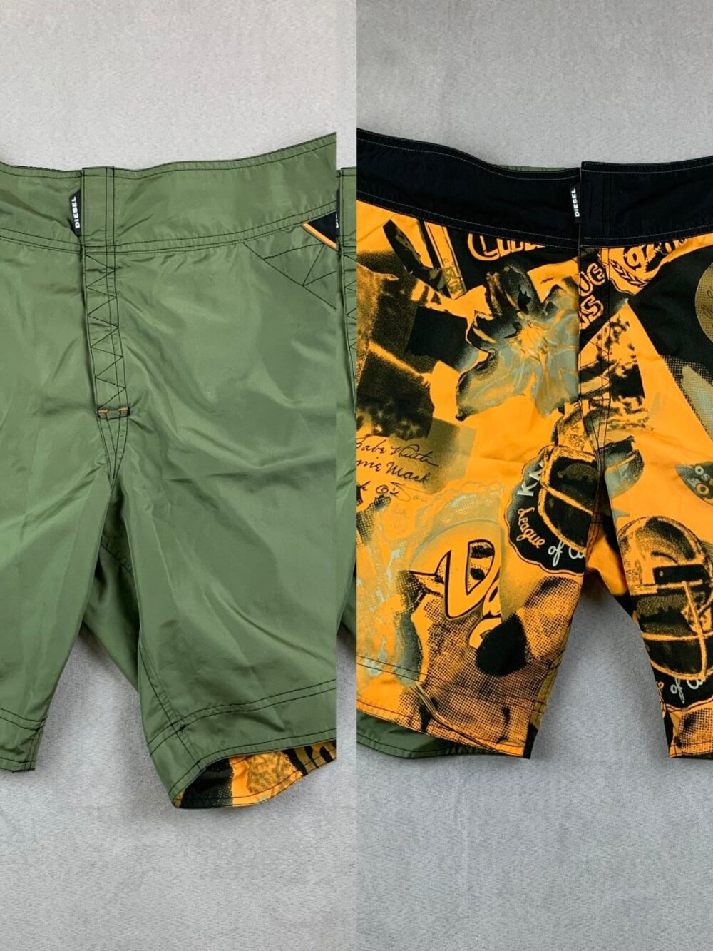 Diesel Mens Reversible Swim Shorts Medium Green Orange Trunks 8" Sports Pool